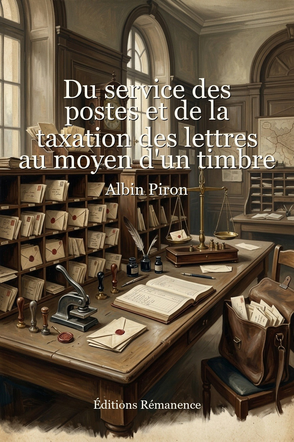 Couverture a plat de Du service des postes et de la taxation des lettres au moyen d'un timbre – Albin Piron