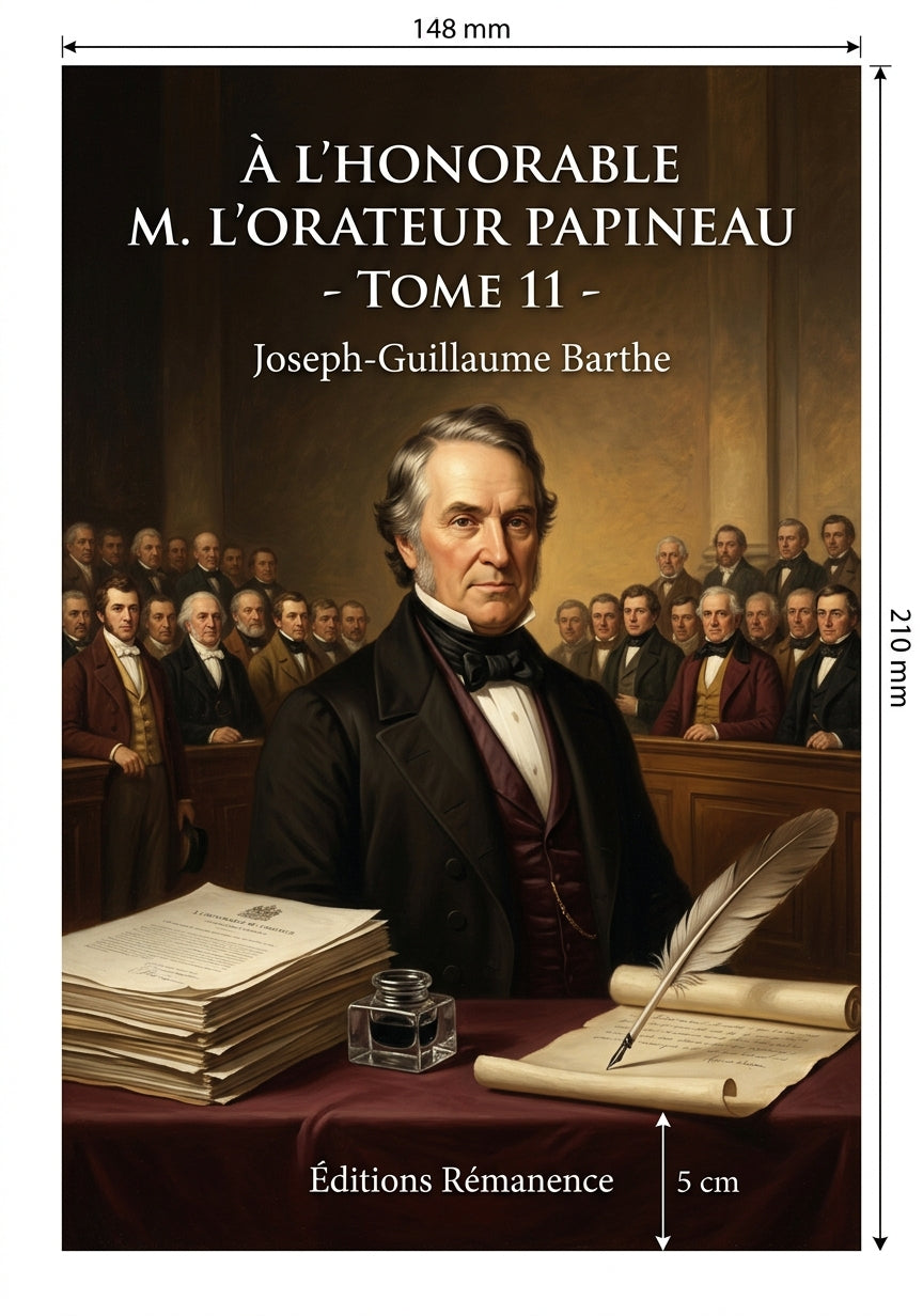 Livre À l’honorable M. l’orateur Papineau - Tome 11 par Joseph-Guillaume Barthe - Couverture - Editions Remanence