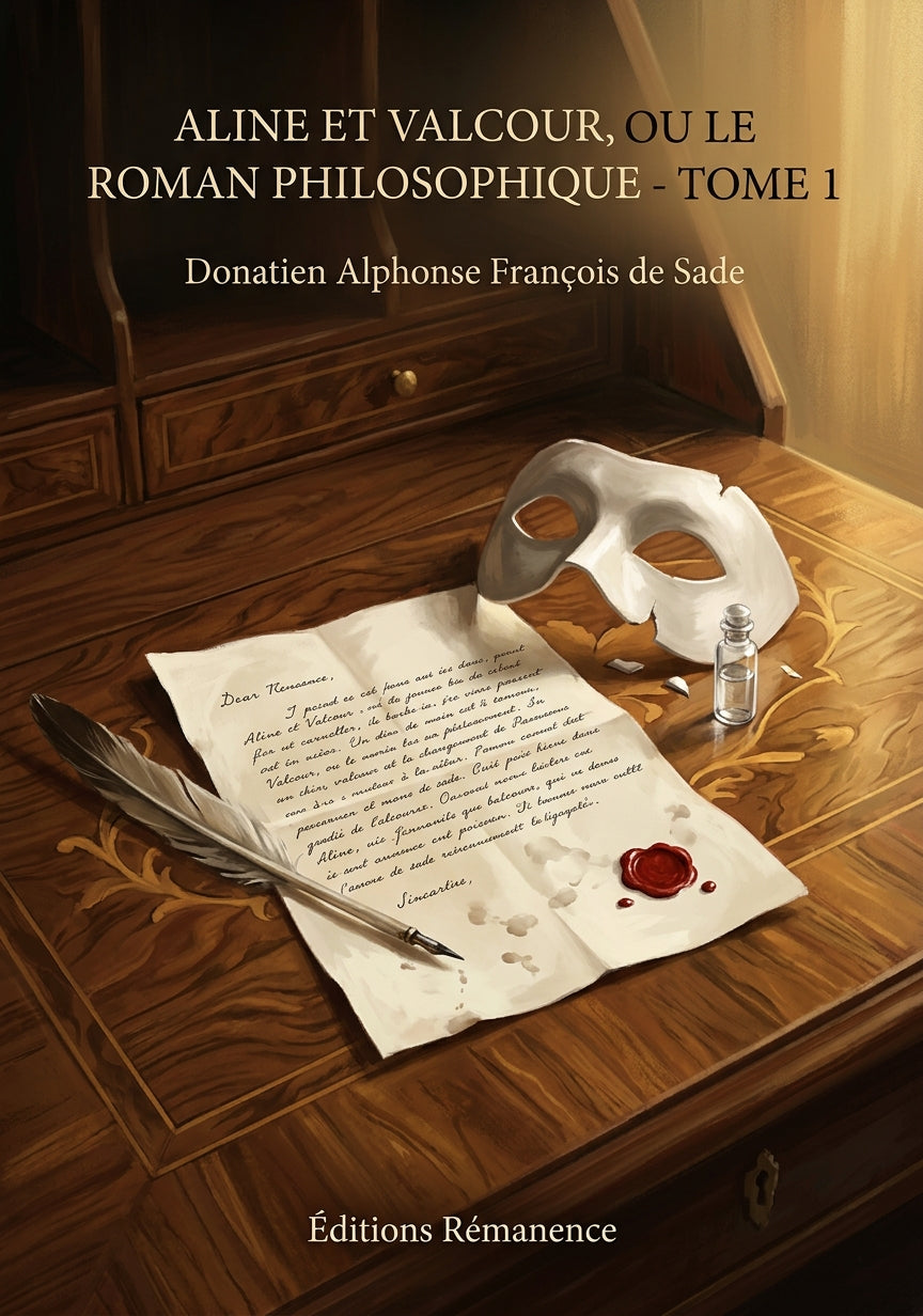 Livre Aline et Valcour, ou Le roman philosophique - Tome 1 par Donatien Alphonse François de Sade - Couverture - Editions Remanence
