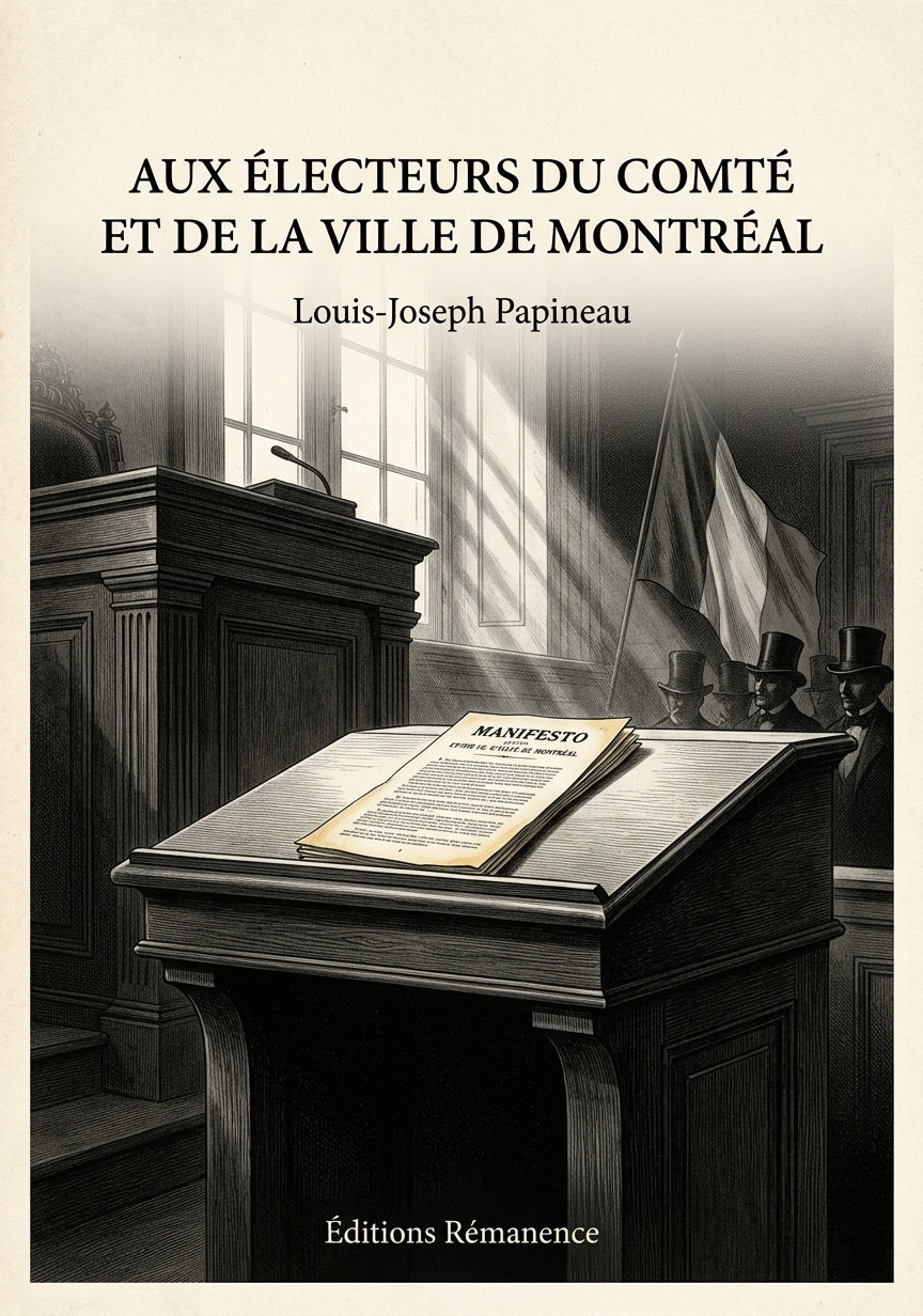 Livre Aux électeurs du comté et de la ville de Montréal par Louis-Joseph Papineau - Couverture - Editions Remanence