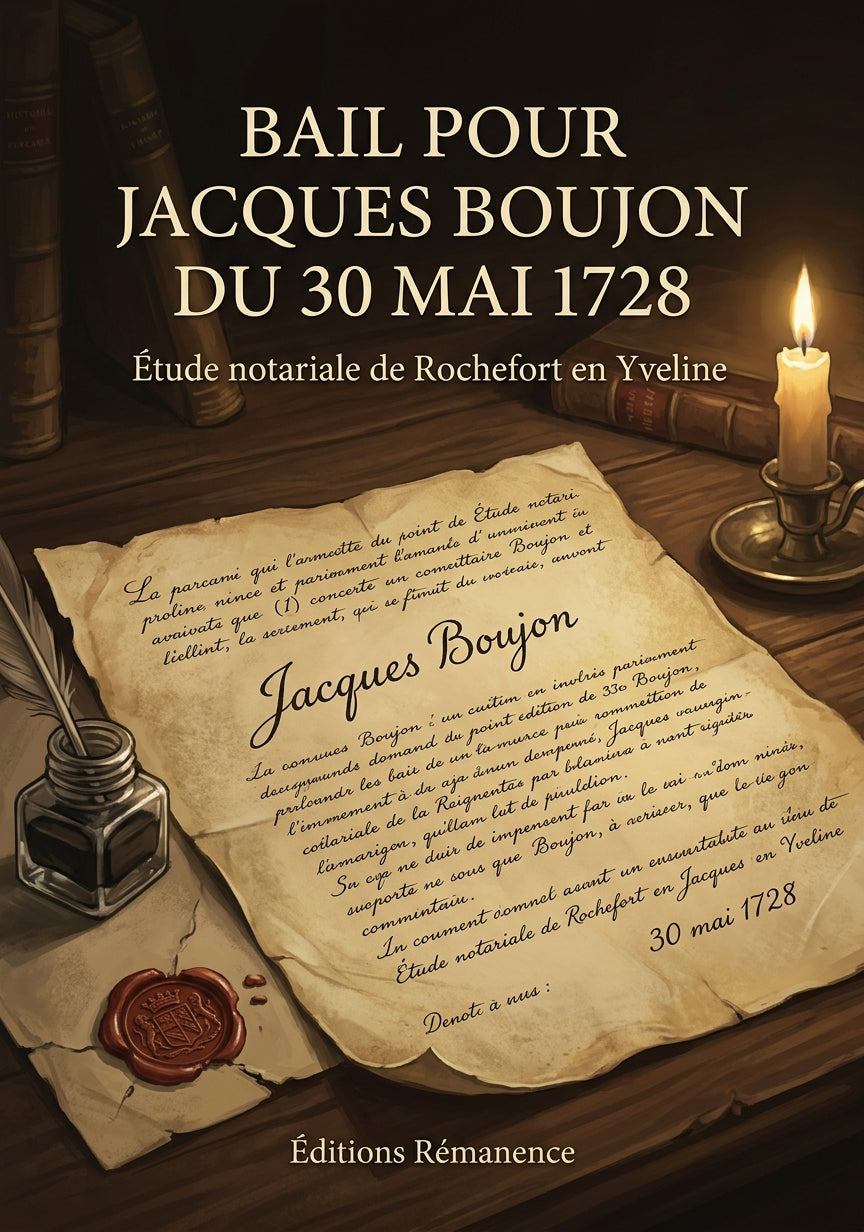 Livre Bail pour Jacques Boujon du 30 mai 1728 par Étude notariale de Rochefort en Yveline - Couverture - Editions Remanence