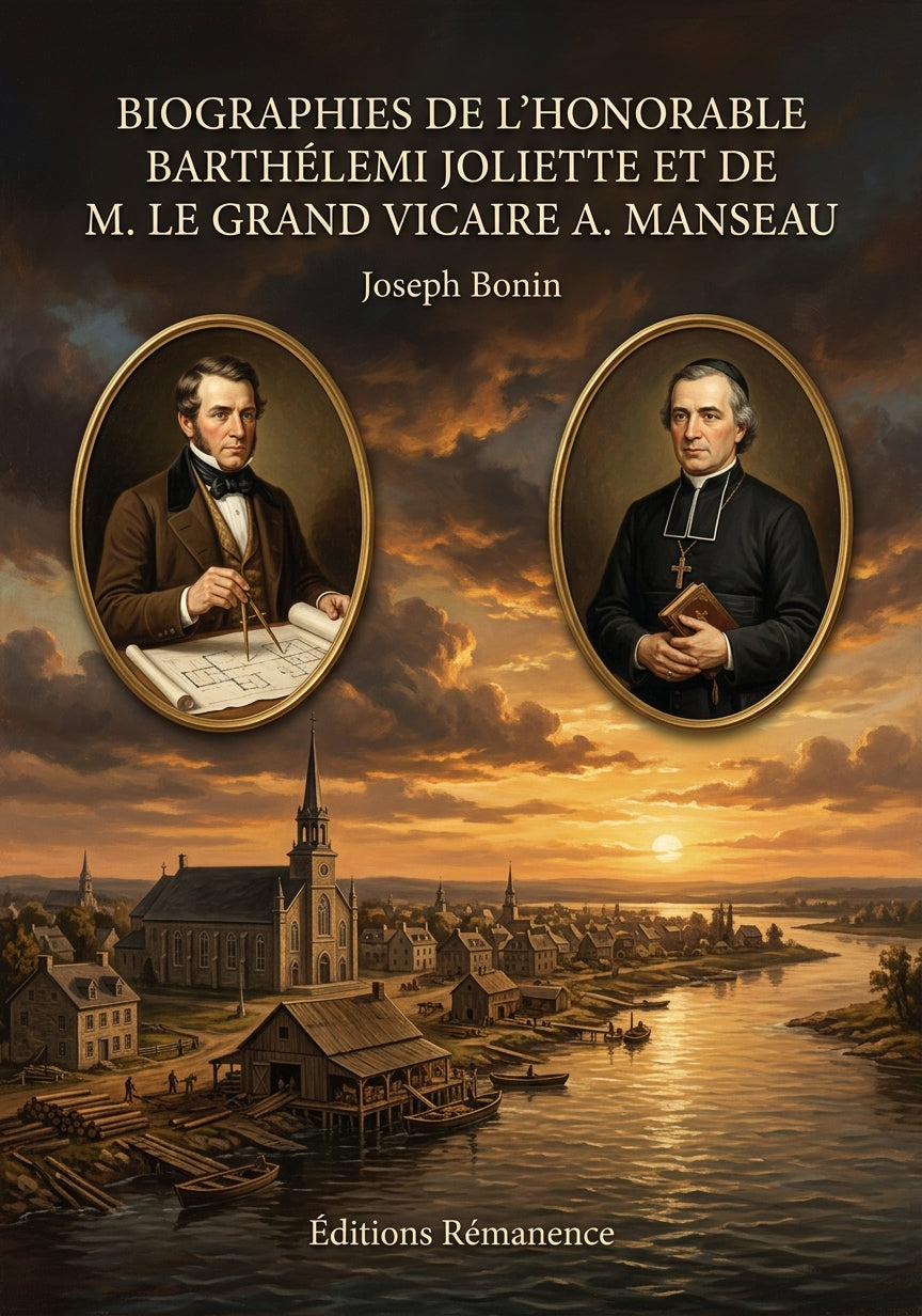 Livre Biographies de l’honorable Barthélemi Joliette et de M. le Grand vicaire A. Manseau par Joseph Bonin - Couverture - Editions Remanence