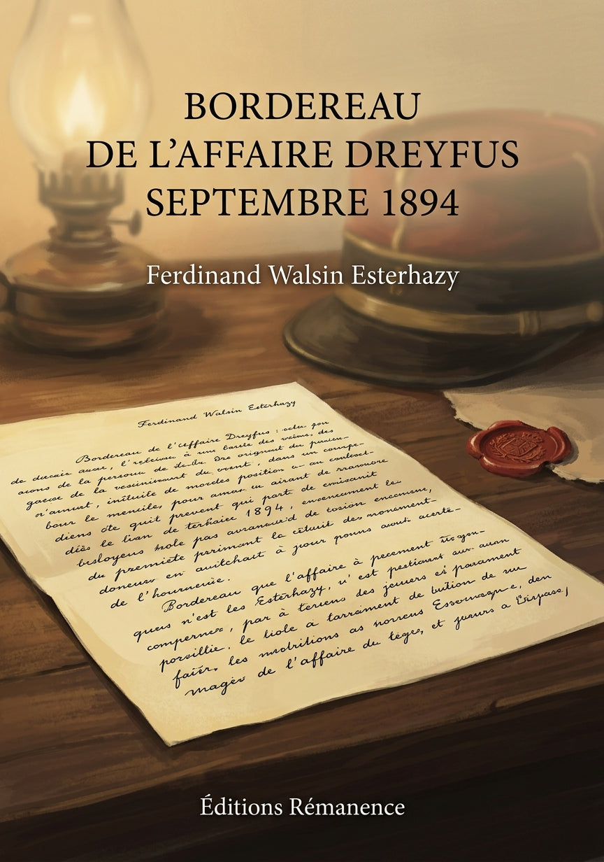 Livre Bordereau de l’affaire Dreyfus septembre 1894 par Ferdinand Walsin Esterhazy - Couverture - Editions Remanence