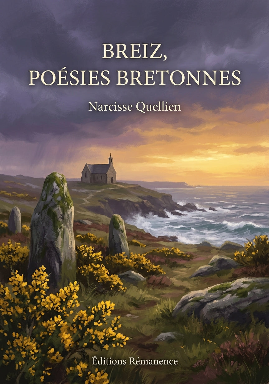 Livre Breiz, poésies bretonnes par Narcisse Quellien - Couverture - Editions Remanence