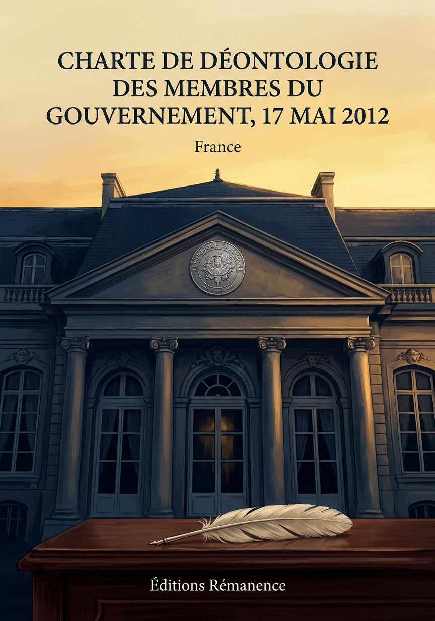Livre Charte de déontologie des membres du gouvernement, 17 mai 2012 par France - Couverture - Editions Remanence