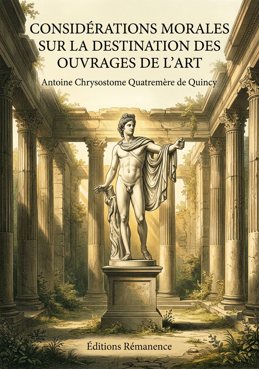 Livre Considérations morales sur la destination des ouvrages de l’art par Antoine Chrysostome Quatremère de Quincy - Couverture - Editions Remanence