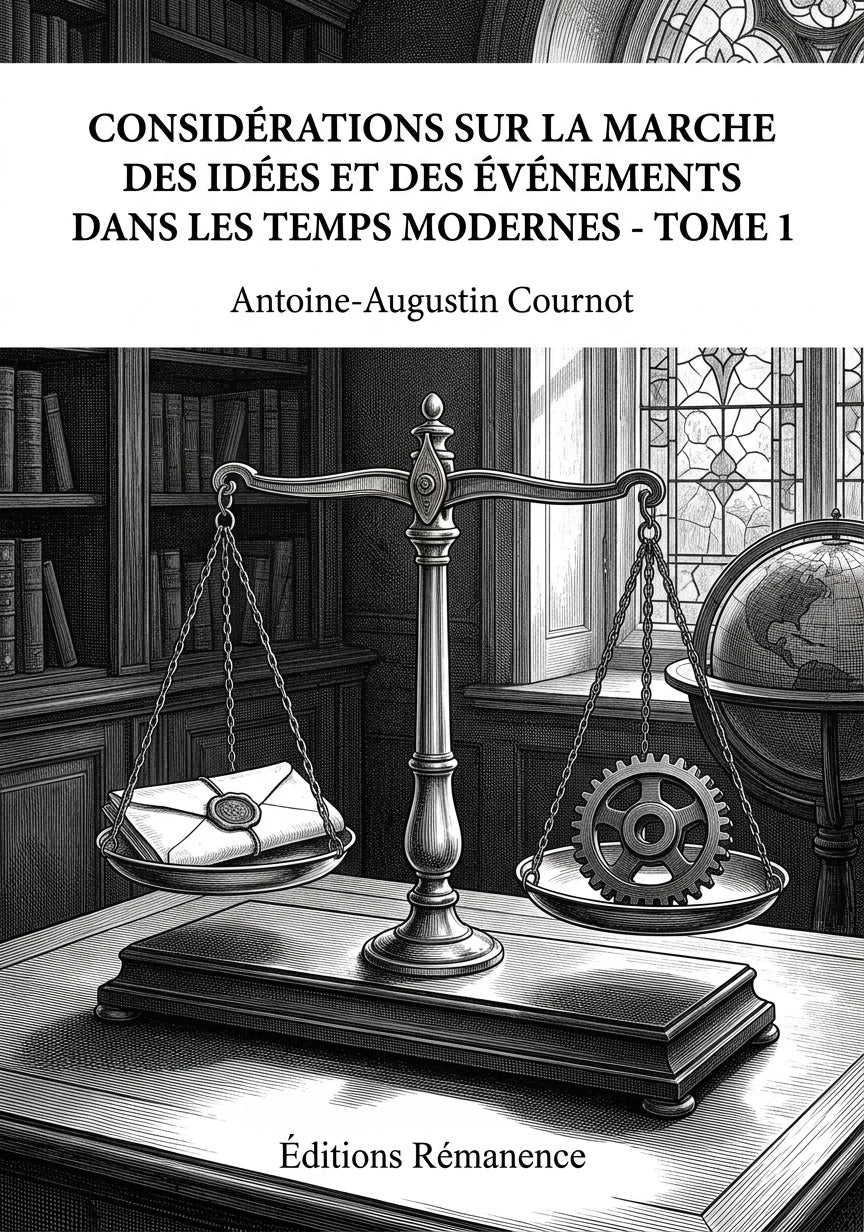 Livre Considérations sur la marche des idées et des événements dans les temps modernes - Tome 1 par Antoine-Augustin Cournot - Couverture - Editions Remanence