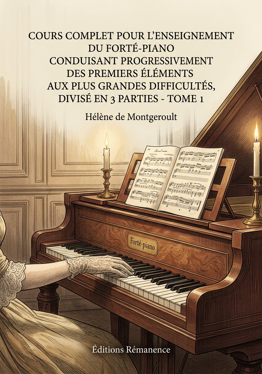 Livre Cours complet pour l’enseignement du forté-piano conduisant progressivement des premiers éléments aux plus grandes difficultés, divisé en 3 parties - Tome 1 par Hélène de Montgeroult - Couverture - Editions Remanence