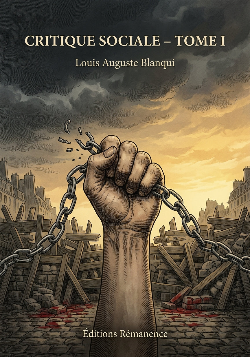 Livre Critique sociale - Tome I par Louis Auguste Blanqui - Couverture - Editions Remanence