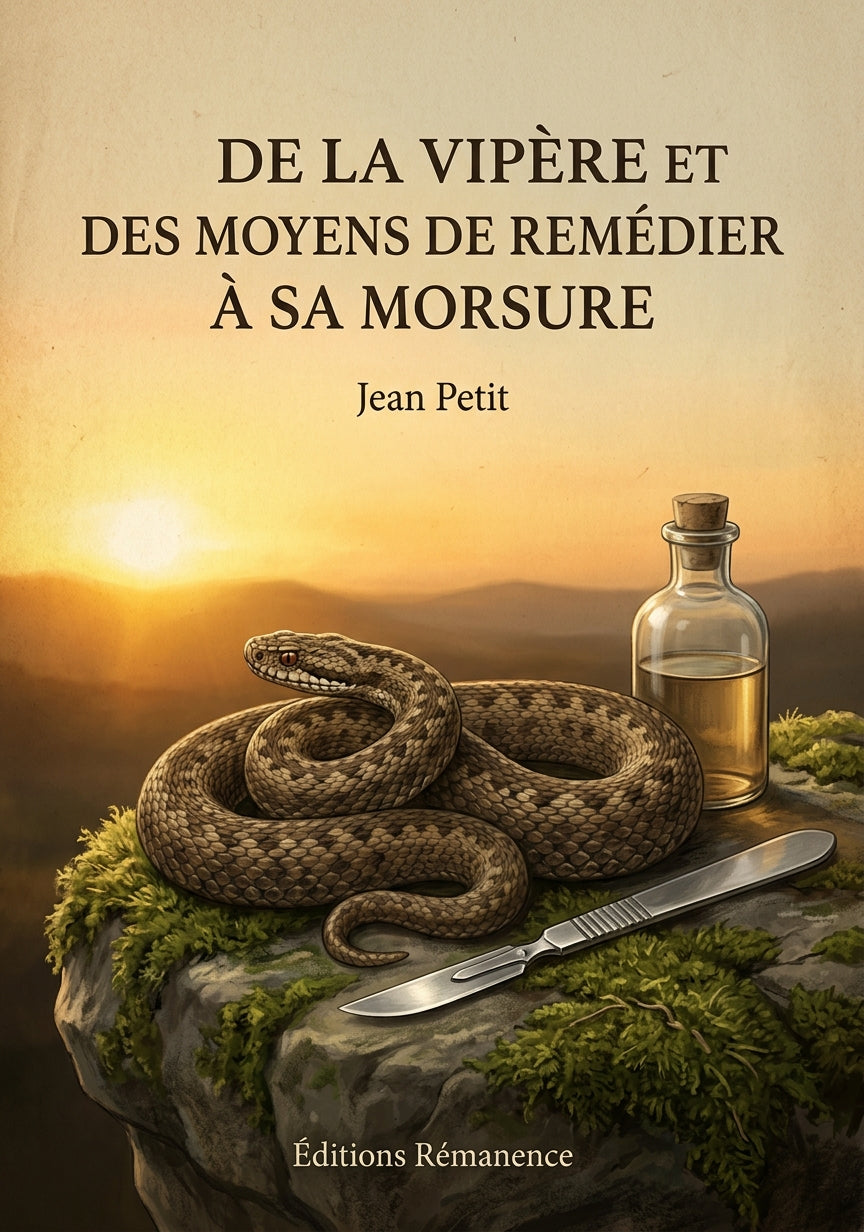 Livre De la vipère et des moyens de remédier à sa morsure par Jean Petit - Couverture - Editions Remanence