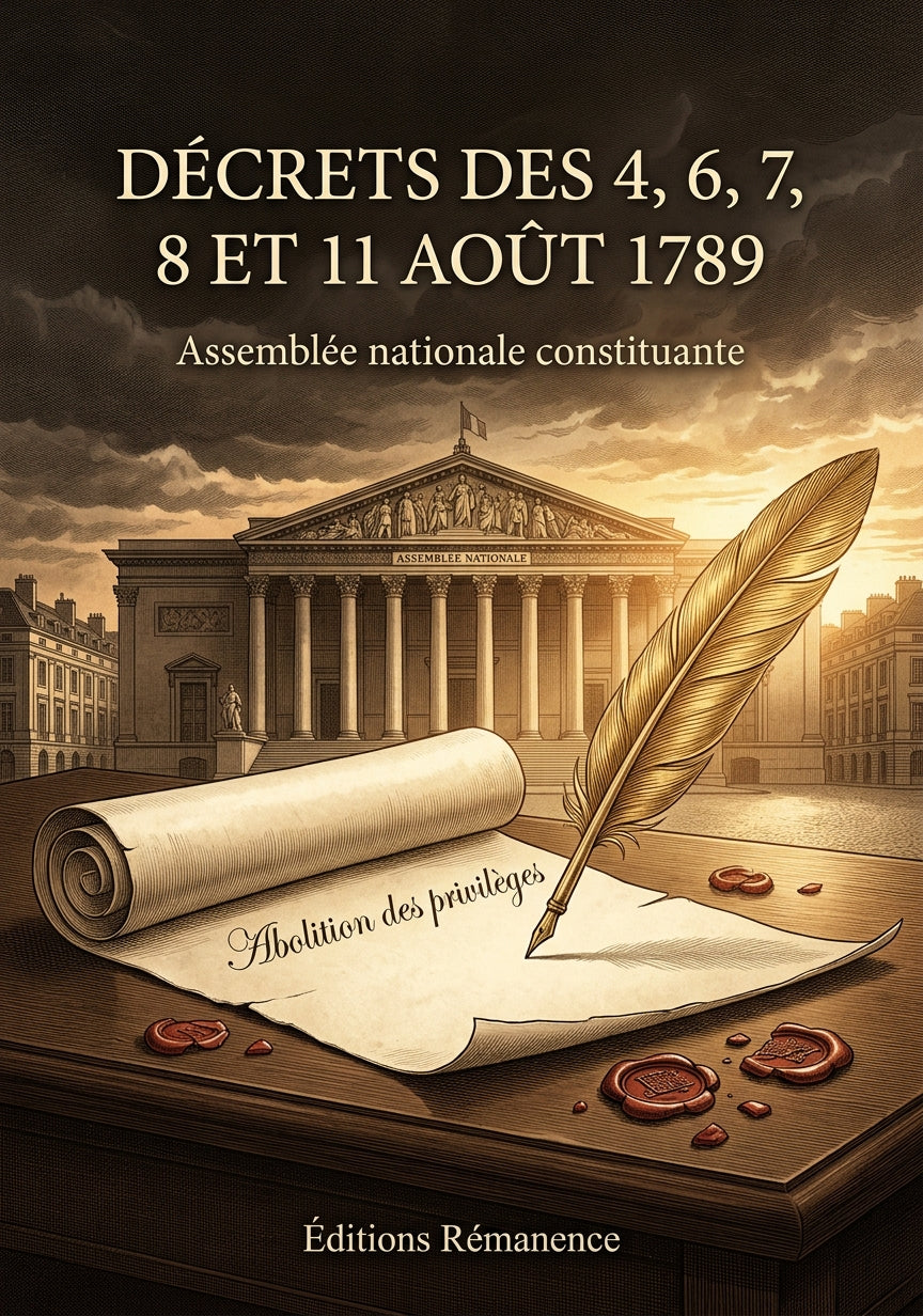 Livre Décrets des 4, 6, 7, 8 et 11 août 1789 par Assemblée nationale constituante - Couverture - Editions Remanence