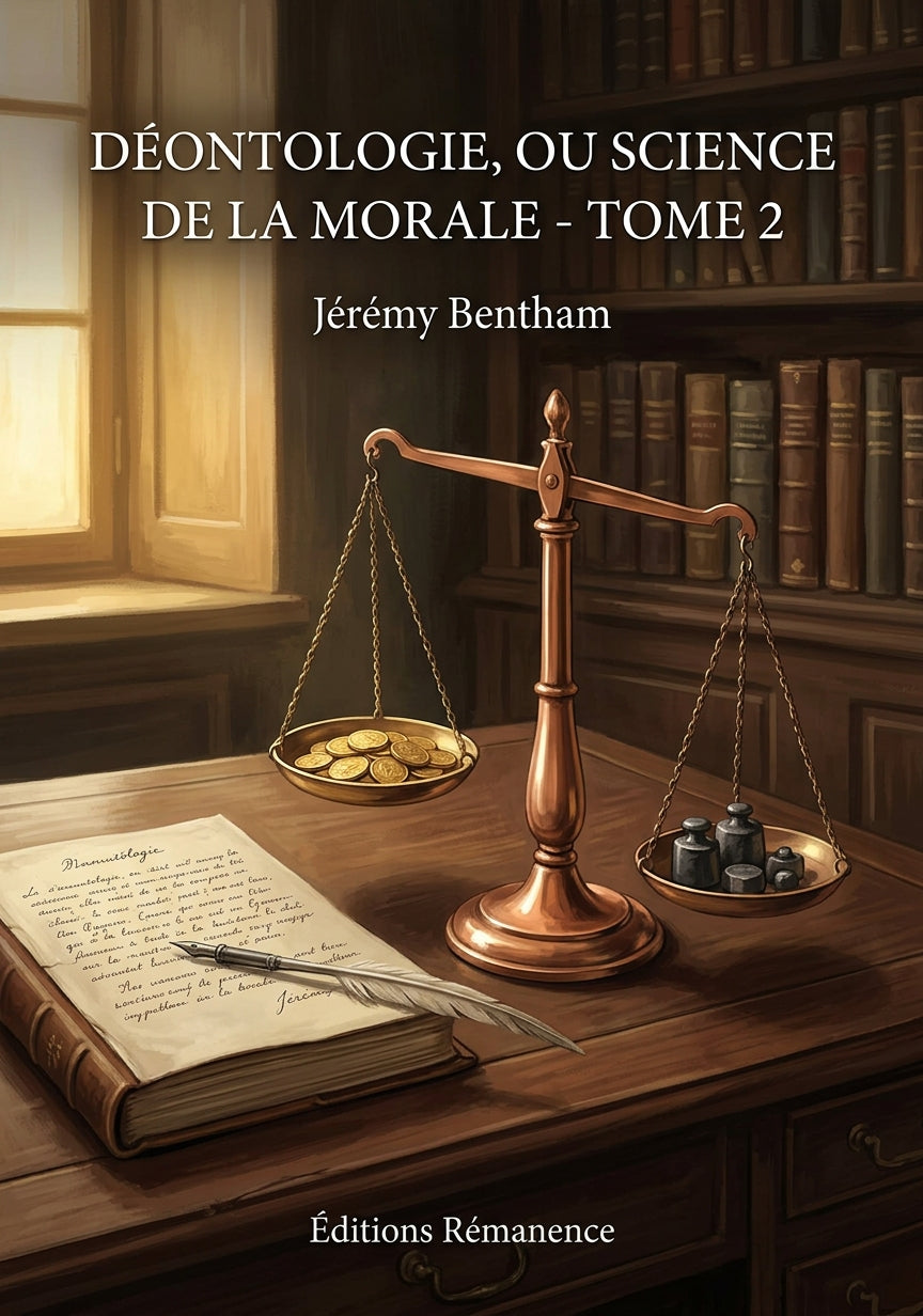 Livre Déontologie, ou science de la morale - Tome 2 par Jérémy Bentham - Couverture - Editions Remanence