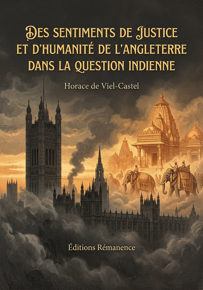 Livre Des sentiments de justice et d’humanité de l’Angleterre dans la question indienne par Horace de Viel-Castel - Couverture - Editions Remanence