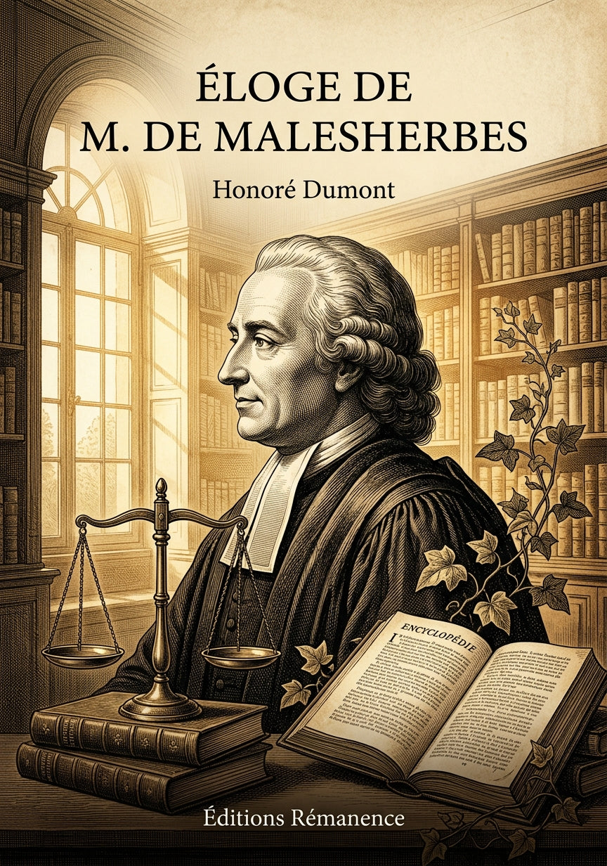 Livre Éloge de M. de Malesherbes par Honoré Dumont - Couverture - Editions Remanence