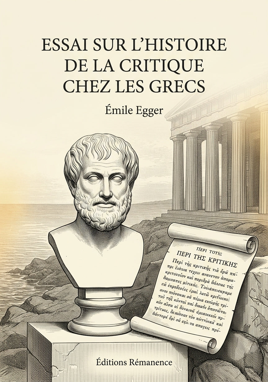 Livre Essai sur l’histoire de la critique chez les Grecs par Émile Egger - Couverture - Editions Remanence