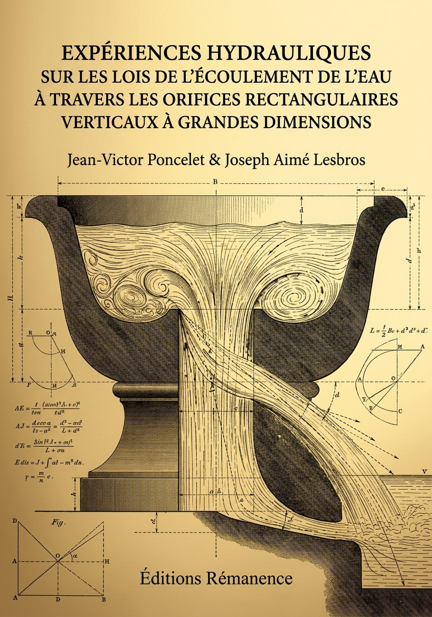 Livre Expériences hydrauliques sur les lois de l’écoulement de l’eau à travers les orifices rectangulaires verticaux à grandes dimensions par Jean-Victor Poncelet & Joseph Aimé Lesbros - Couverture - Editions Remanence