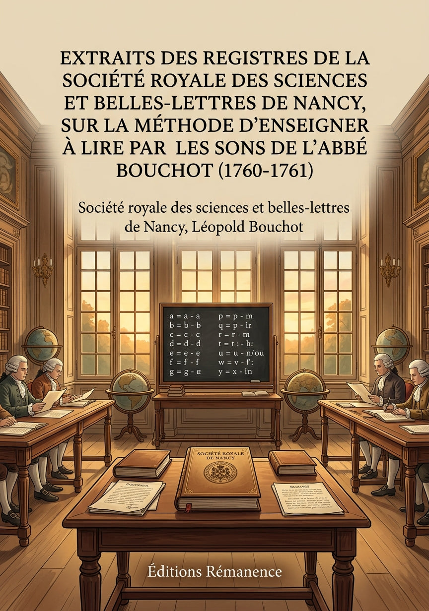 Livre Extraits des registres de la Société royale des sciences et belles-lettres de Nancy, sur la Méthode d’enseigner à lire par les sons de l’Abbé Bouchot (1760-1761) par Société royale des sciences et belles-lettres de Nancy, Léopold Bouchot - Couverture - Editions Remanence