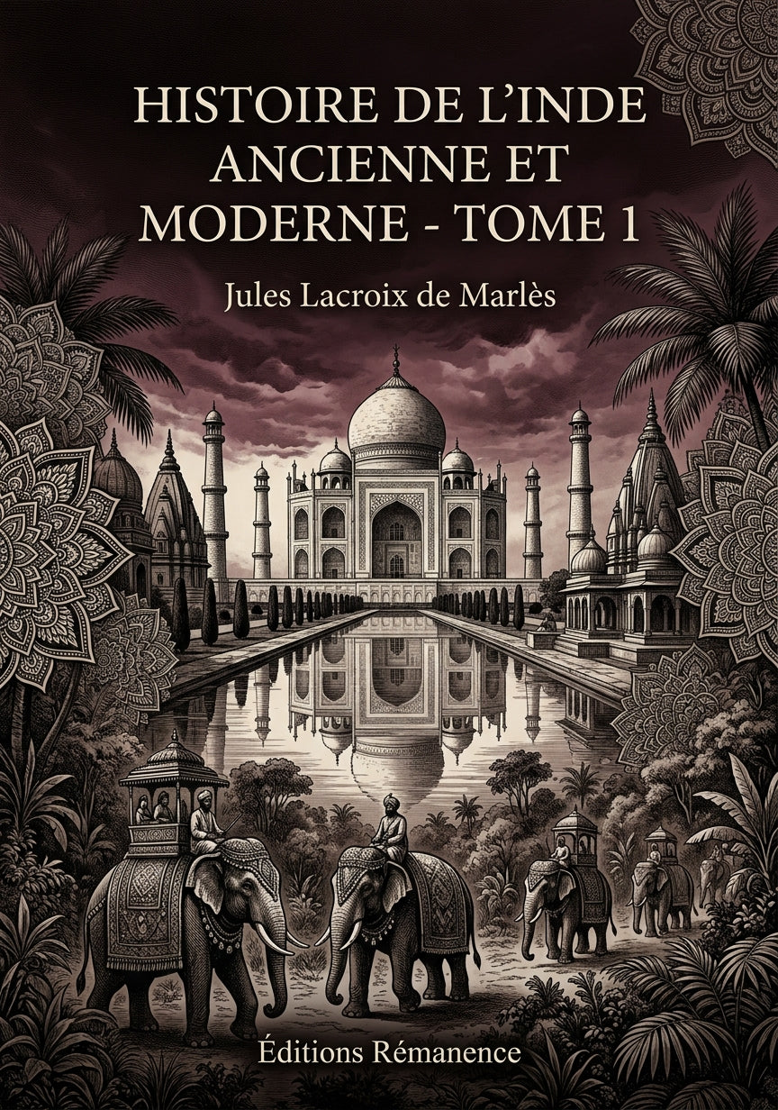 Livre Histoire de l’Inde ancienne et moderne - Tome 1 par Jules Lacroix de Marlès - Couverture - Editions Remanence