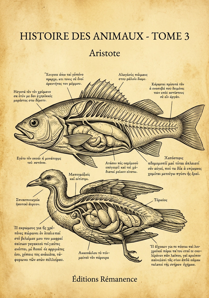 Livre Histoire des animaux - Tome 3 par Aristote - Couverture - Editions Remanence