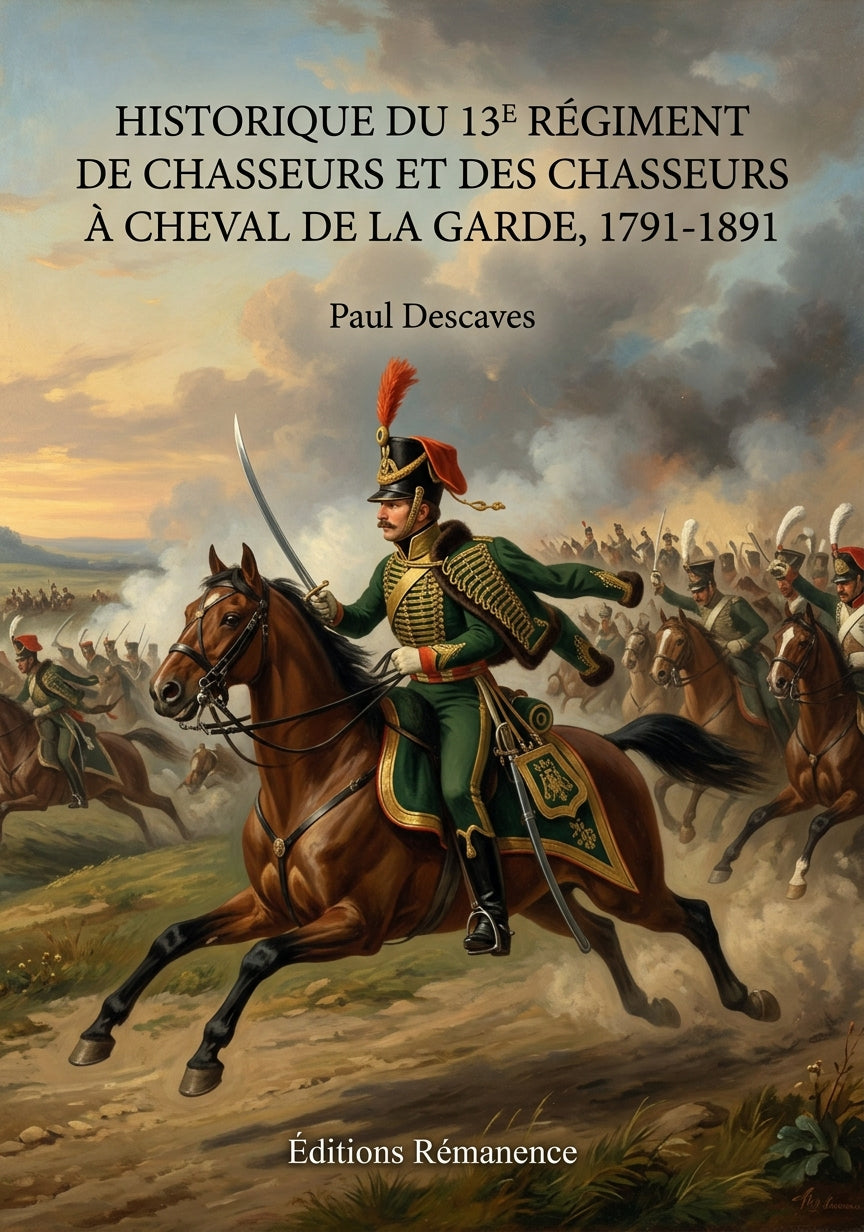 Livre Historique du 13e régiment de chasseurs et des chasseurs à cheval de la garde, 1791-1891 par Paul Descaves - Couverture - Editions Remanence
