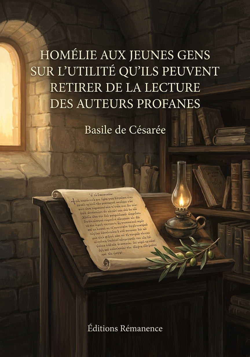 Livre Homélie aux jeunes gens sur l’utilité qu’ils peuvent retirer de la lecture des auteurs profanes par Basile de Césarée - Couverture - Editions Remanence