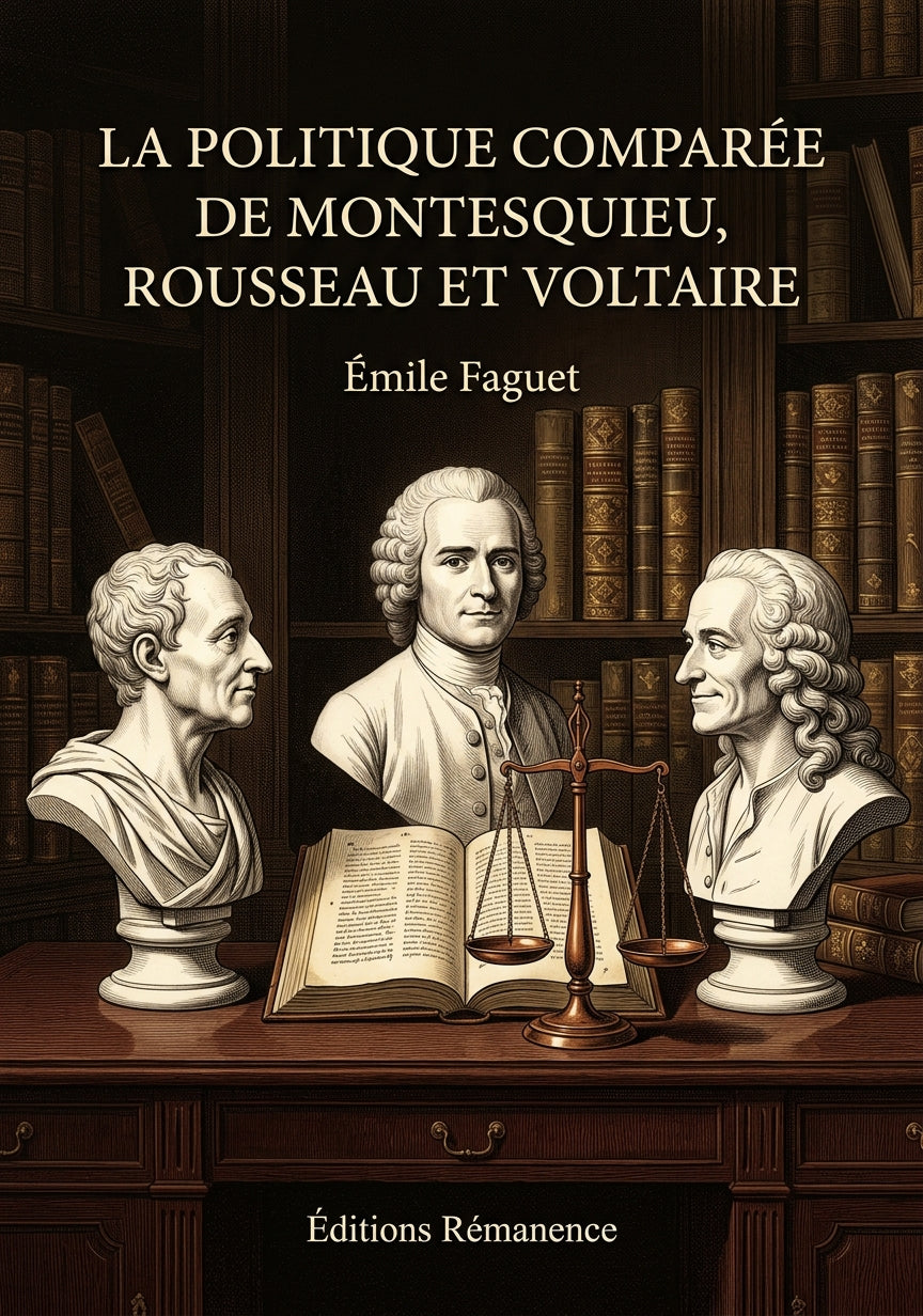 Livre La Politique comparée de Montesquieu, Rousseau et Voltaire par Émile Faguet - Couverture - Editions Remanence