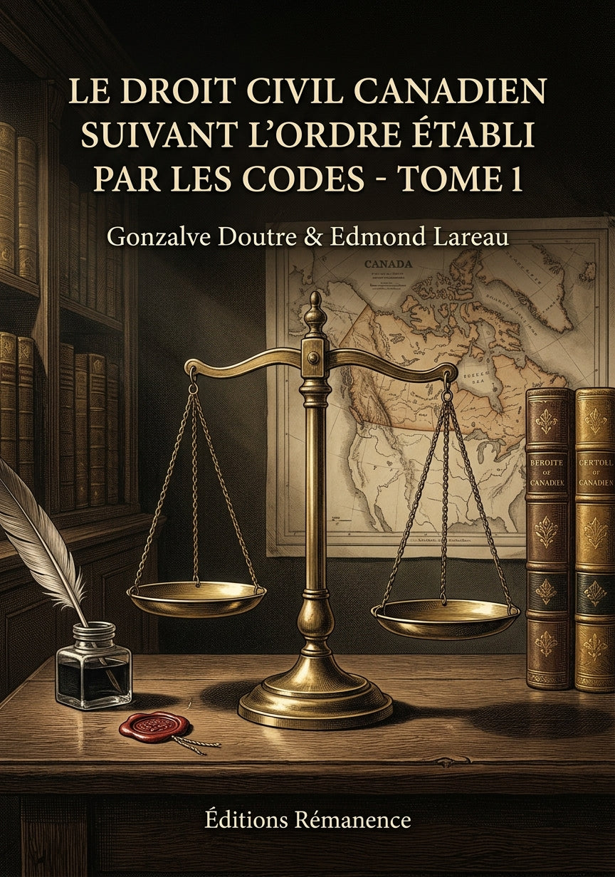 Livre Le droit civil Canadien suivant l’ordre établi par les codes - Tome 1 par Gonzalve Doutre & Edmond Lareau - Couverture - Editions Remanence