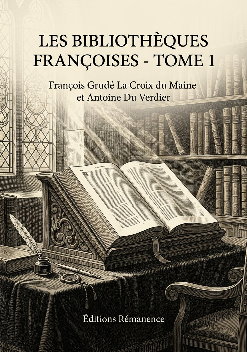 Livre Les Bibliothèques françoises - Tome 1 par François Grudé La Croix du Maine et Antoine Du Verdier - Couverture - Editions Remanence