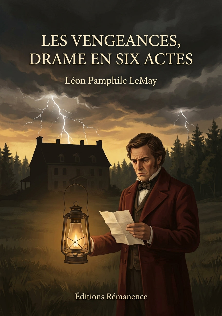 Livre Les Vengeances, drame en six actes par Léon Pamphile LeMay - Couverture - Editions Remanence