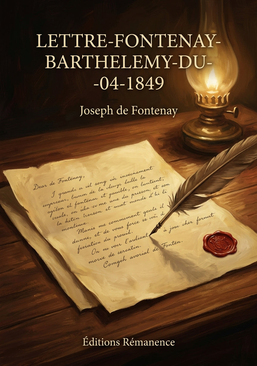 Livre Lettre-Fontenay-Barthelemy-du- -04-1849 par Joseph de Fontenay - Couverture - Editions Remanence