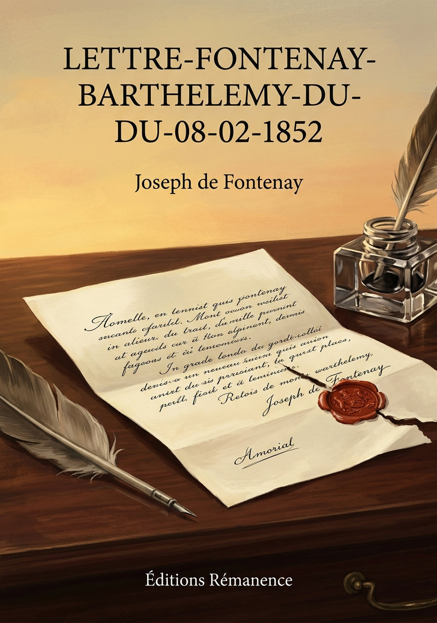 Livre Lettre-Fontenay-Barthelemy-du-08-02-1852 par Joseph de Fontenay - Couverture - Editions Remanence