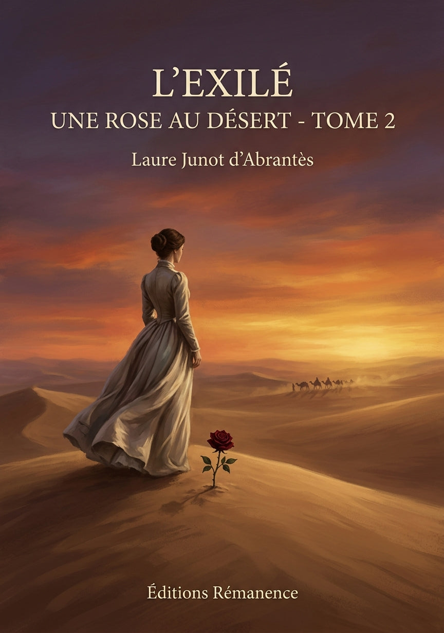 Livre L’ExiléUne rose au désert - Tome 2 par Laure Junot d’Abrantès - Couverture - Editions Remanence