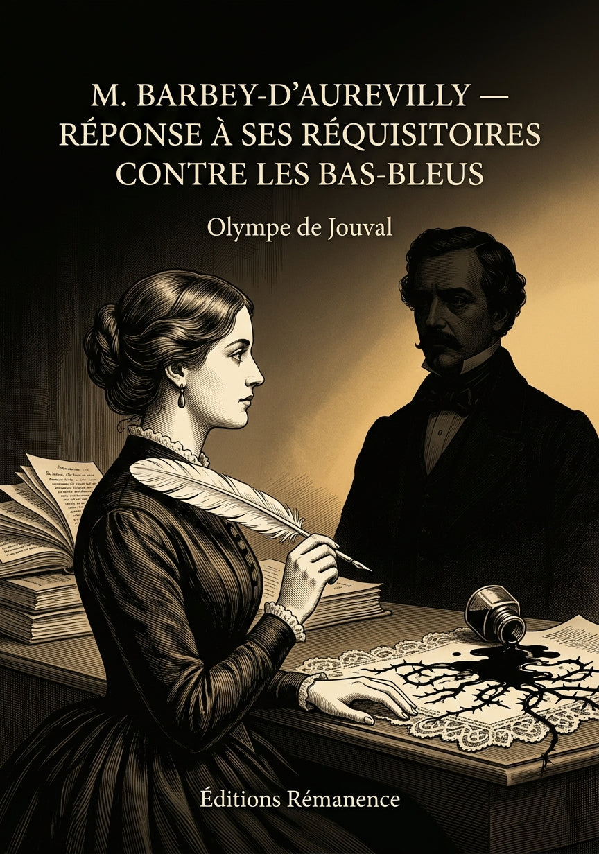 Livre M. Barbey-d’Aurevilly — réponse à ses réquisitoires contre les bas-bleus par Olympe de Jouval - Couverture - Editions Remanence