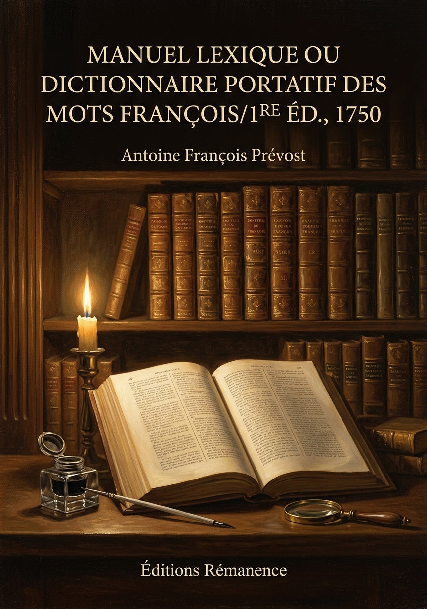 Livre Manuel lexique ou Dictionnaire portatif des mots françois/1re éd., 1750 par Antoine François Prévost - Couverture - Editions Remanence