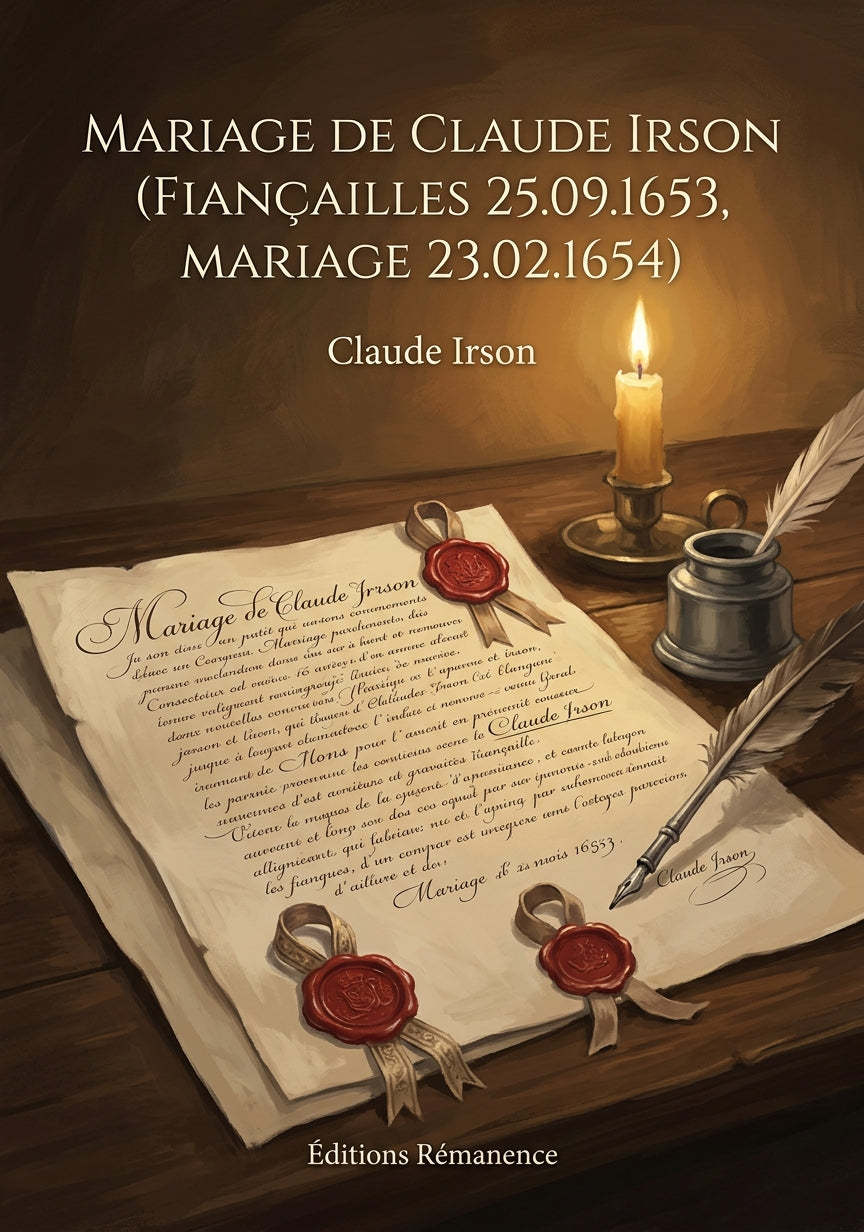 Livre Mariage de Claude Irson (fiançailles 25.09.1653, mariage 23.02.1654) par Claude Irson - Couverture - Editions Remanence