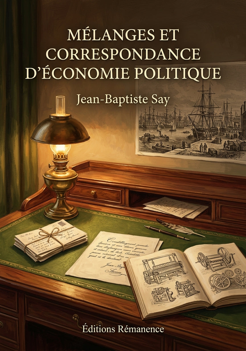 Livre Mélanges et correspondance d’économie politique par Jean-Baptiste Say - Couverture - Editions Remanence