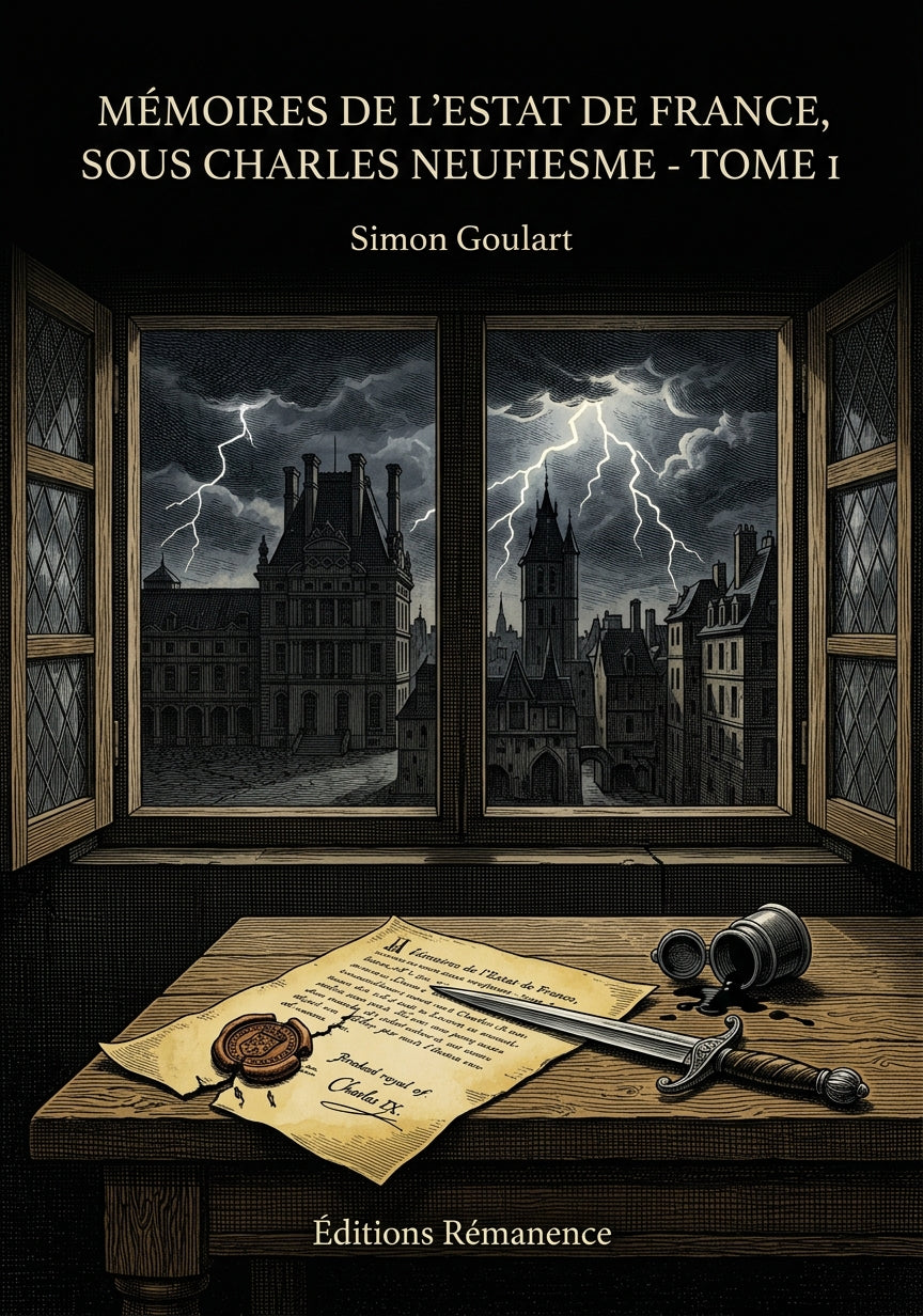 Livre Mémoires de l’estat de France, sous Charles neufiesme - Tome 1 par Simon Goulart - Couverture - Editions Remanence