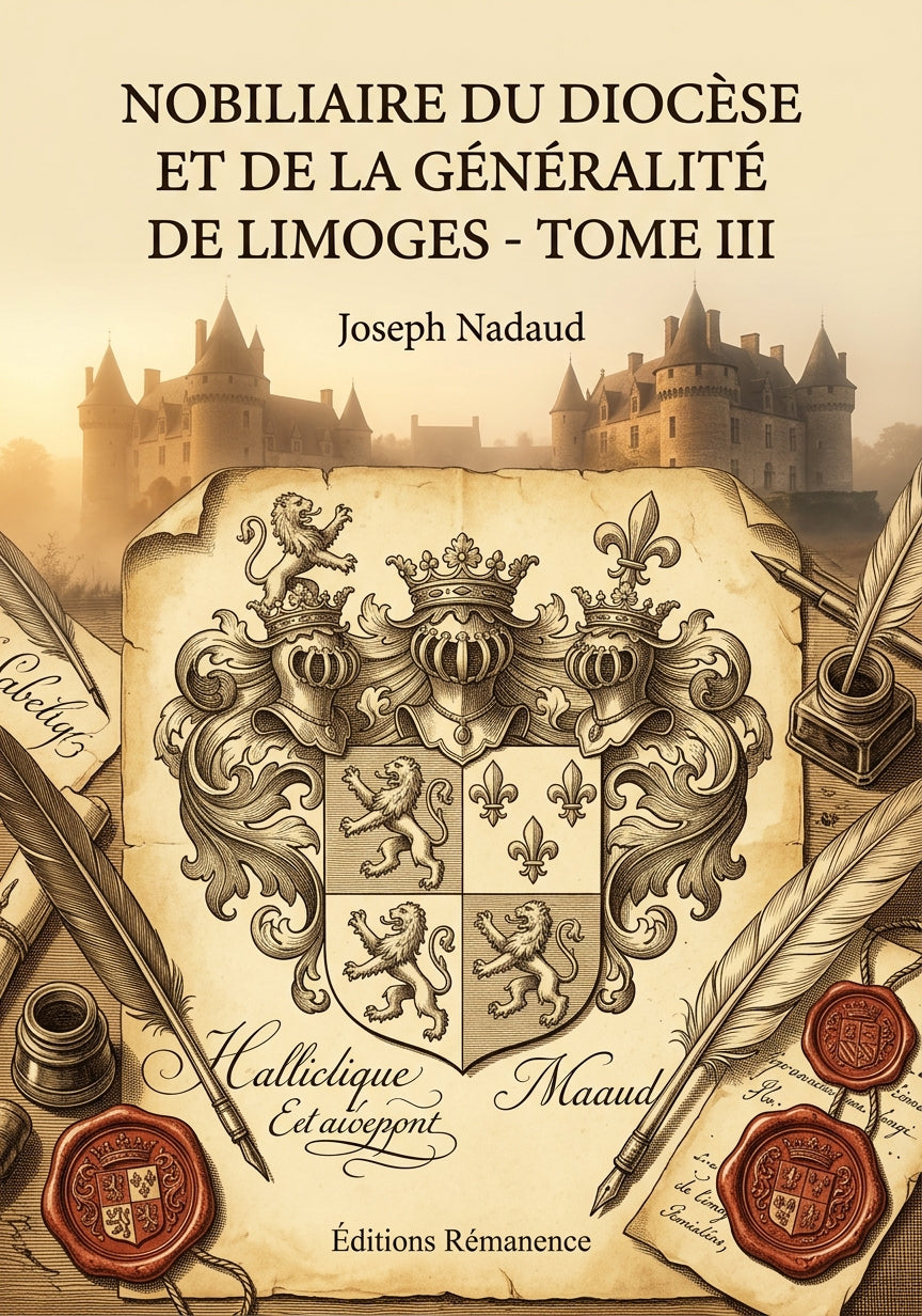 Livre Nobiliaire du diocèse et de la généralité de Limoges - Tome III par Joseph Nadaud - Couverture - Editions Remanence