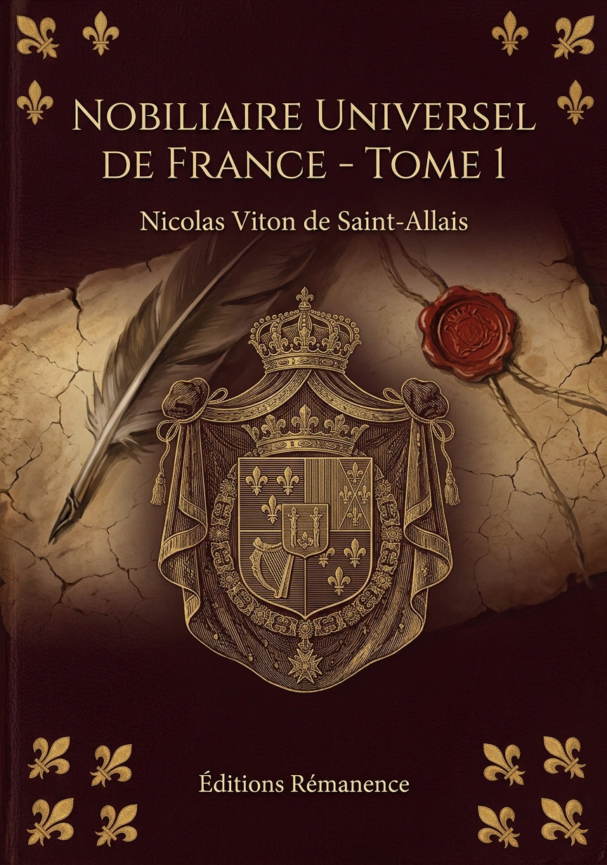 Livre Nobiliaire universel de France - Tome 1 par Nicolas Viton de Saint-Allais - Couverture - Editions Remanence