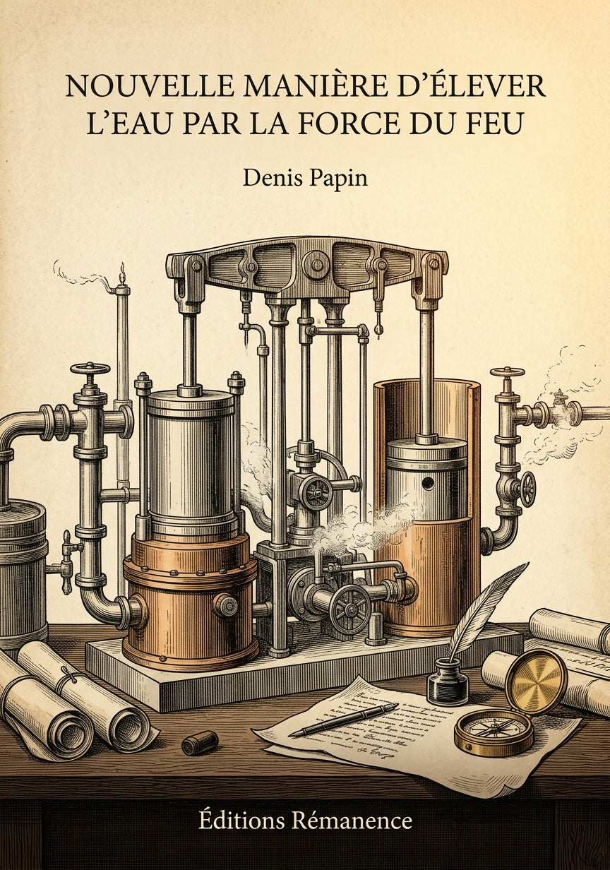 Livre Nouvelle manière d’élever l’eau par la force du feu par Denis Papin - Couverture - Editions Remanence