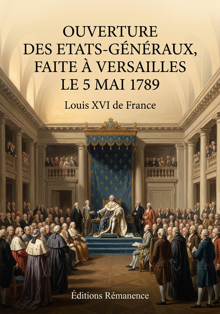 Livre Ouverture des Etats-généraux, faite à Versailles le 5 mai 1789 par Louis XVI de France - Couverture - Editions Remanence