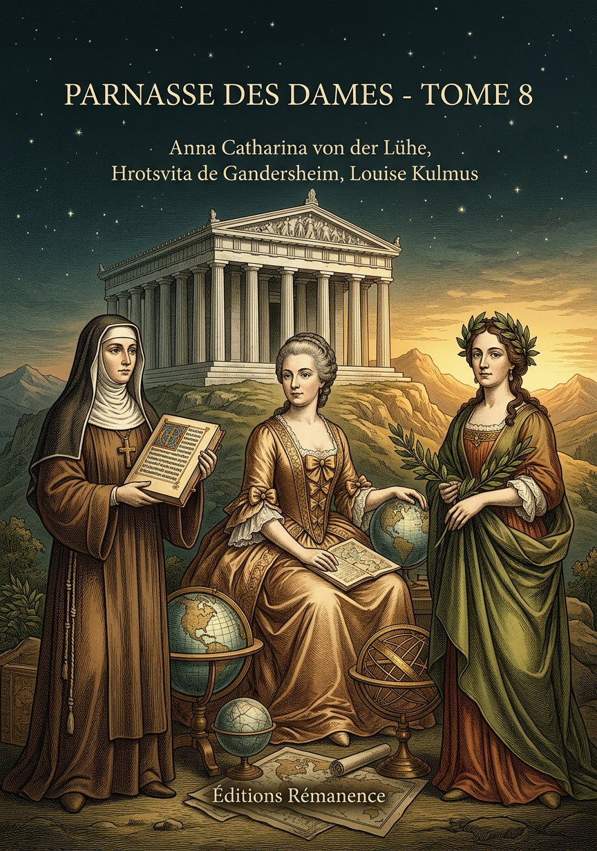 Livre Parnasse des dames - Tome 8 par Anna Catharina von der Lühe, Hrotsvita de Gandersheim, Louise Kulmus - Couverture - Editions Remanence