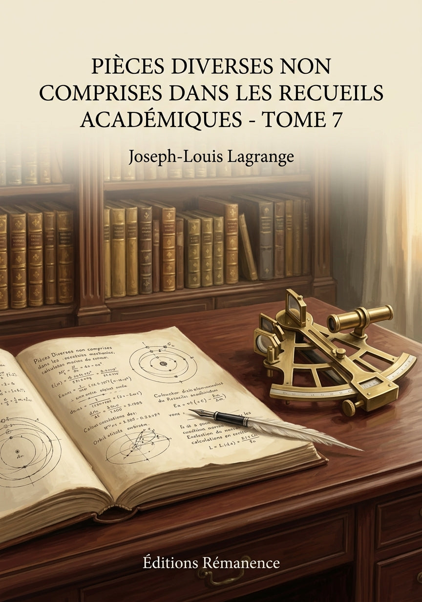 Livre Pièces diverses non comprises dans les recueils académiques - Tome 7 par Joseph-Louis Lagrange - Couverture - Editions Remanence