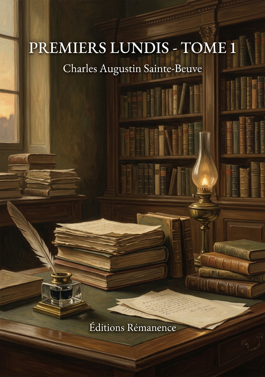 Livre Premiers Lundis - Tome 1 par Charles Augustin Sainte-Beuve - Couverture - Editions Remanence