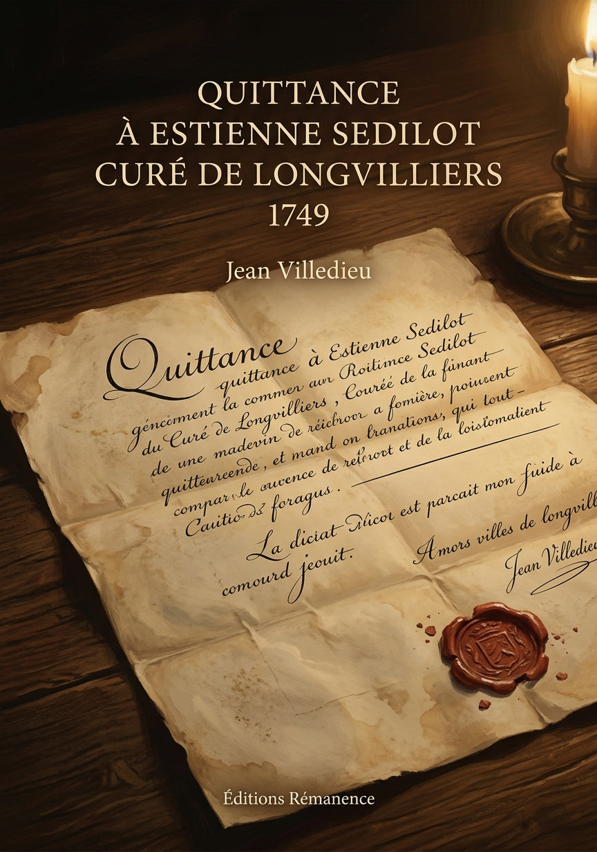 Livre Quittance à Estienne Sedilot curé de Longvilliers 1749 par Jean Villedieu - Couverture - Editions Remanence