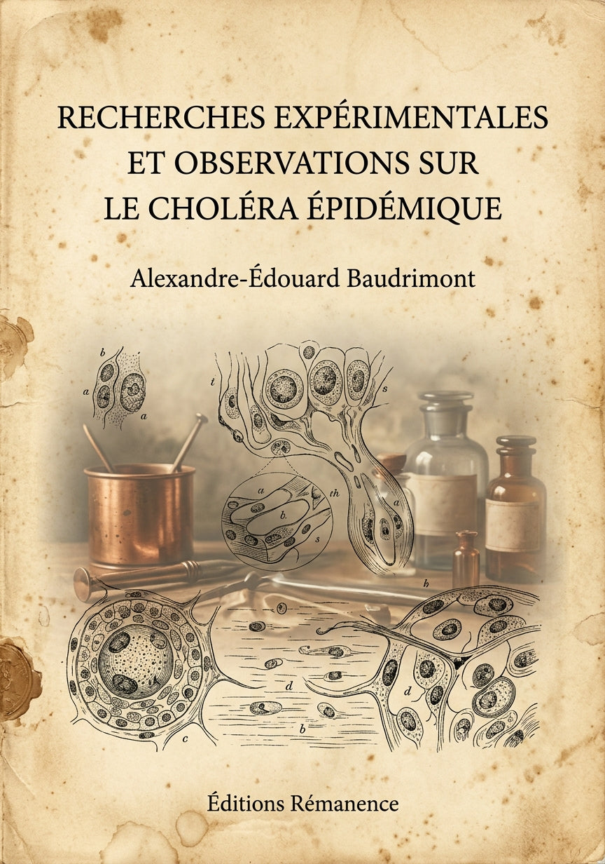 Livre Recherches expérimentales et observations sur le choléra épidémique par Alexandre-Édouard Baudrimont - Couverture - Editions Remanence