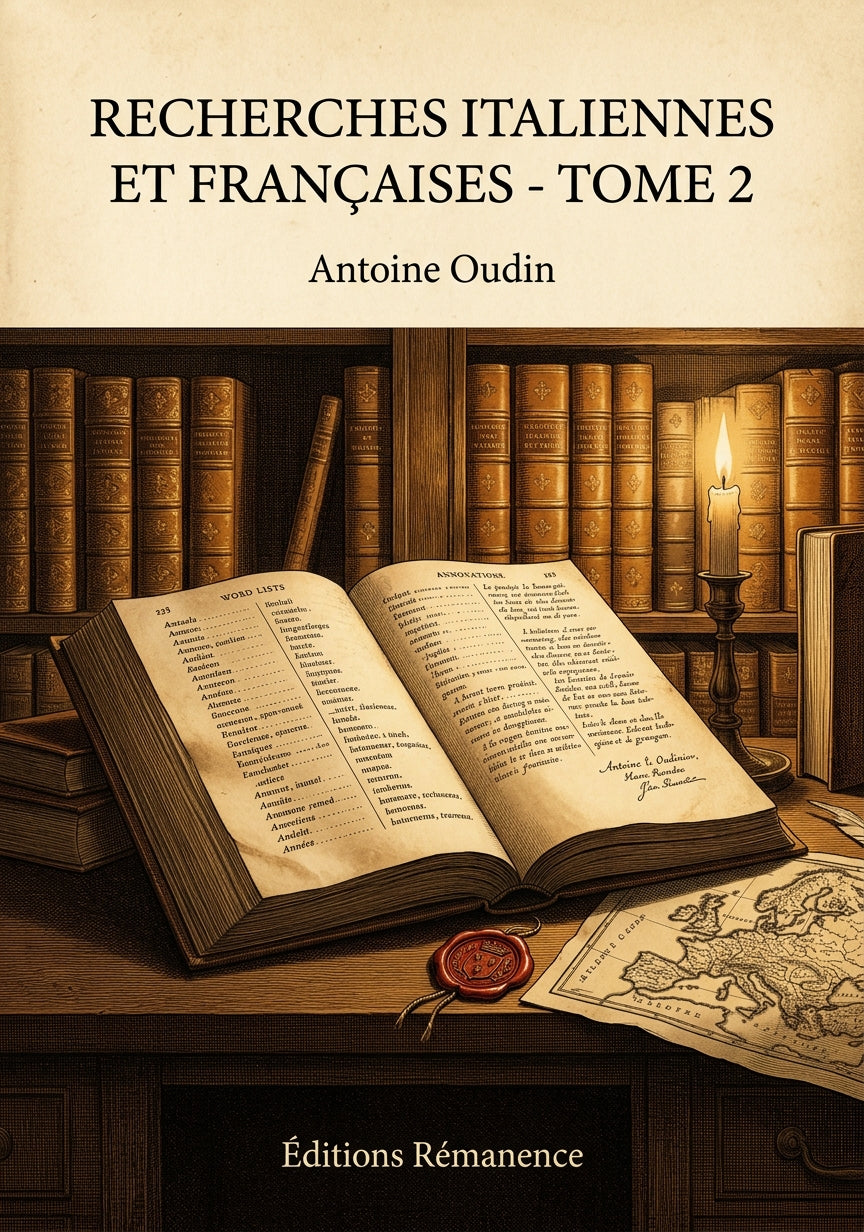 Livre Recherches italiennes et françaises - Tome 2 par Antoine Oudin - Couverture - Editions Remanence
