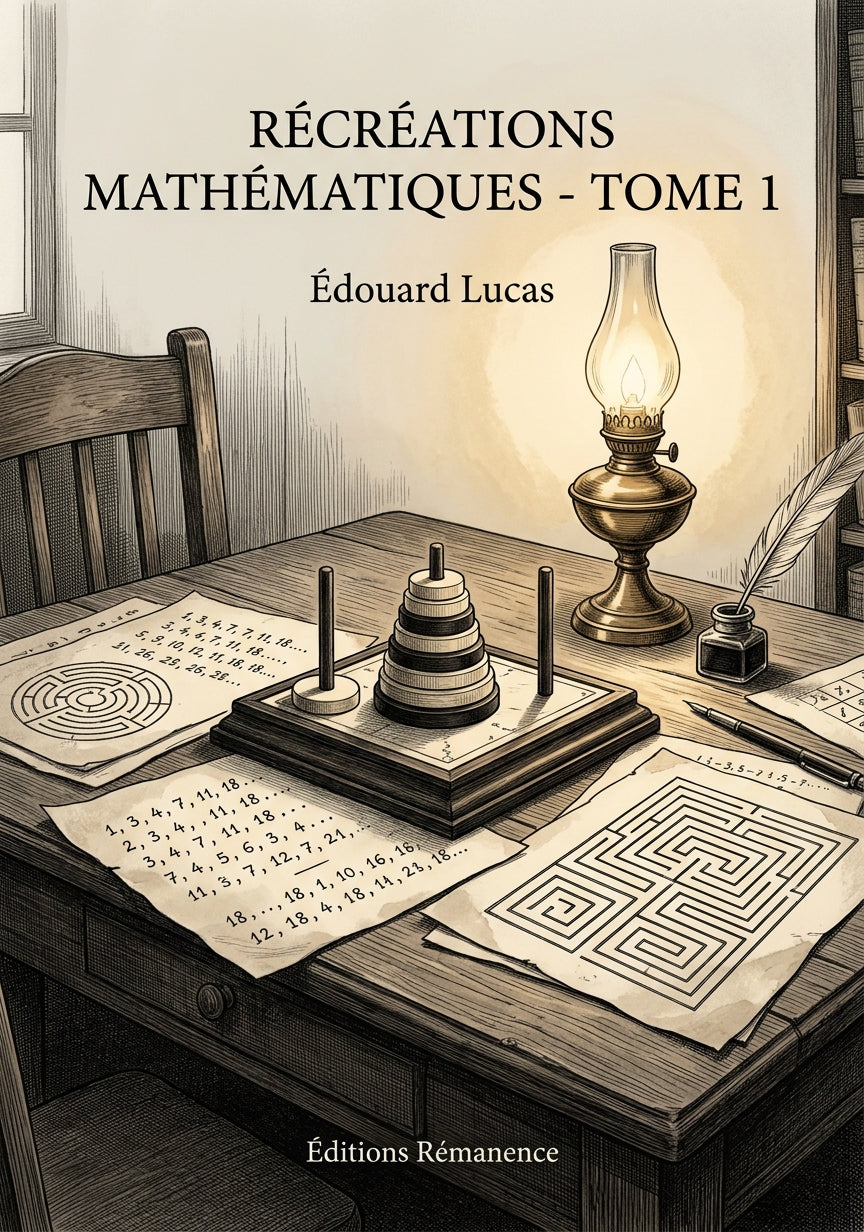 Livre Récréations mathématiques - Tome 1 par Édouard Lucas - Couverture - Editions Remanence