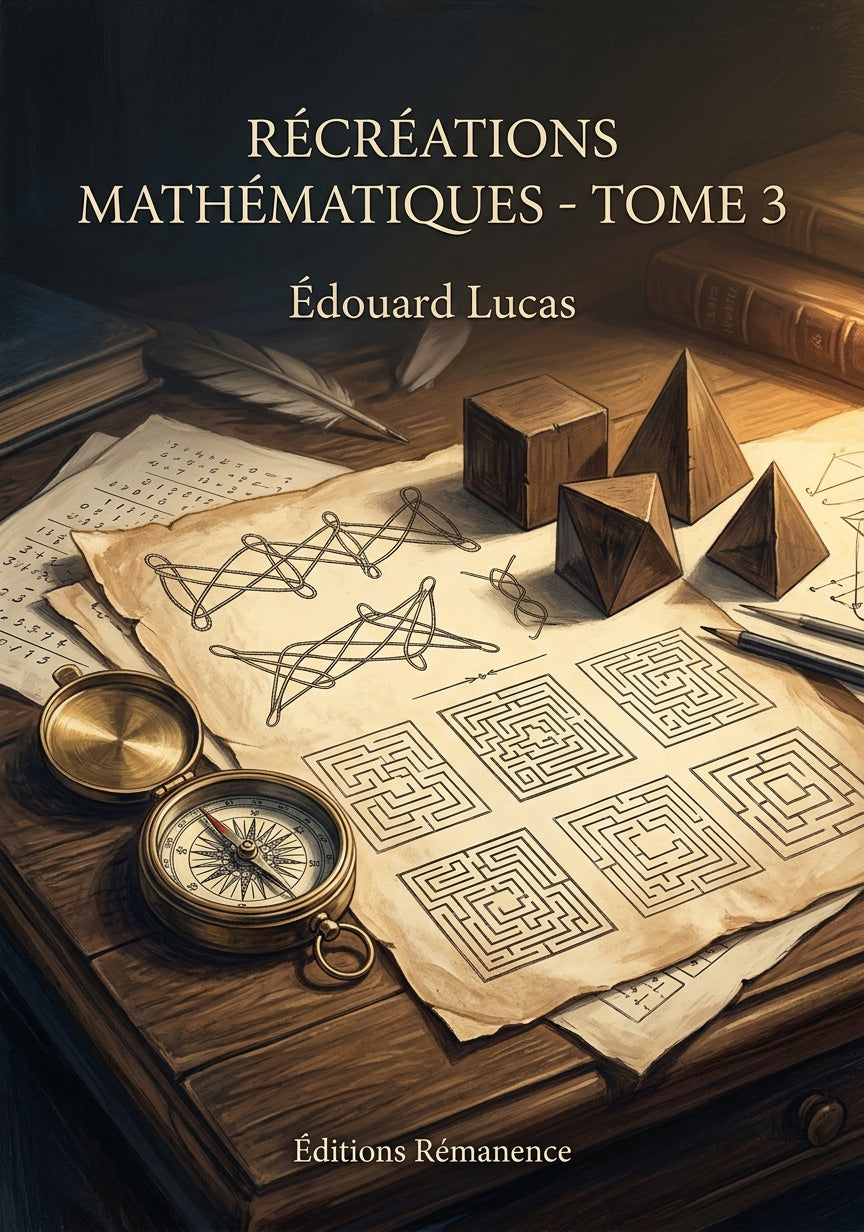 Livre Récréations mathématiques - Tome 3 par Édouard Lucas - Couverture - Editions Remanence