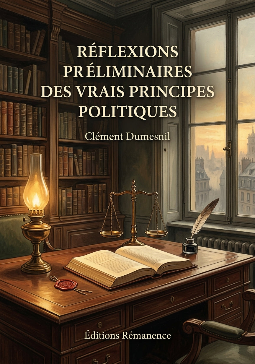 Livre Réflexions préliminaires des vrais principes politiques par Clément Dumesnil - Couverture - Editions Remanence